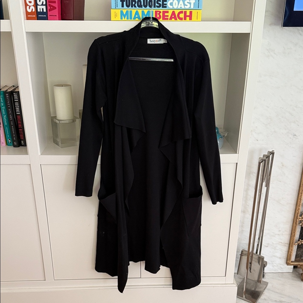 Sunny Girl Elegant Black Open Cardigan